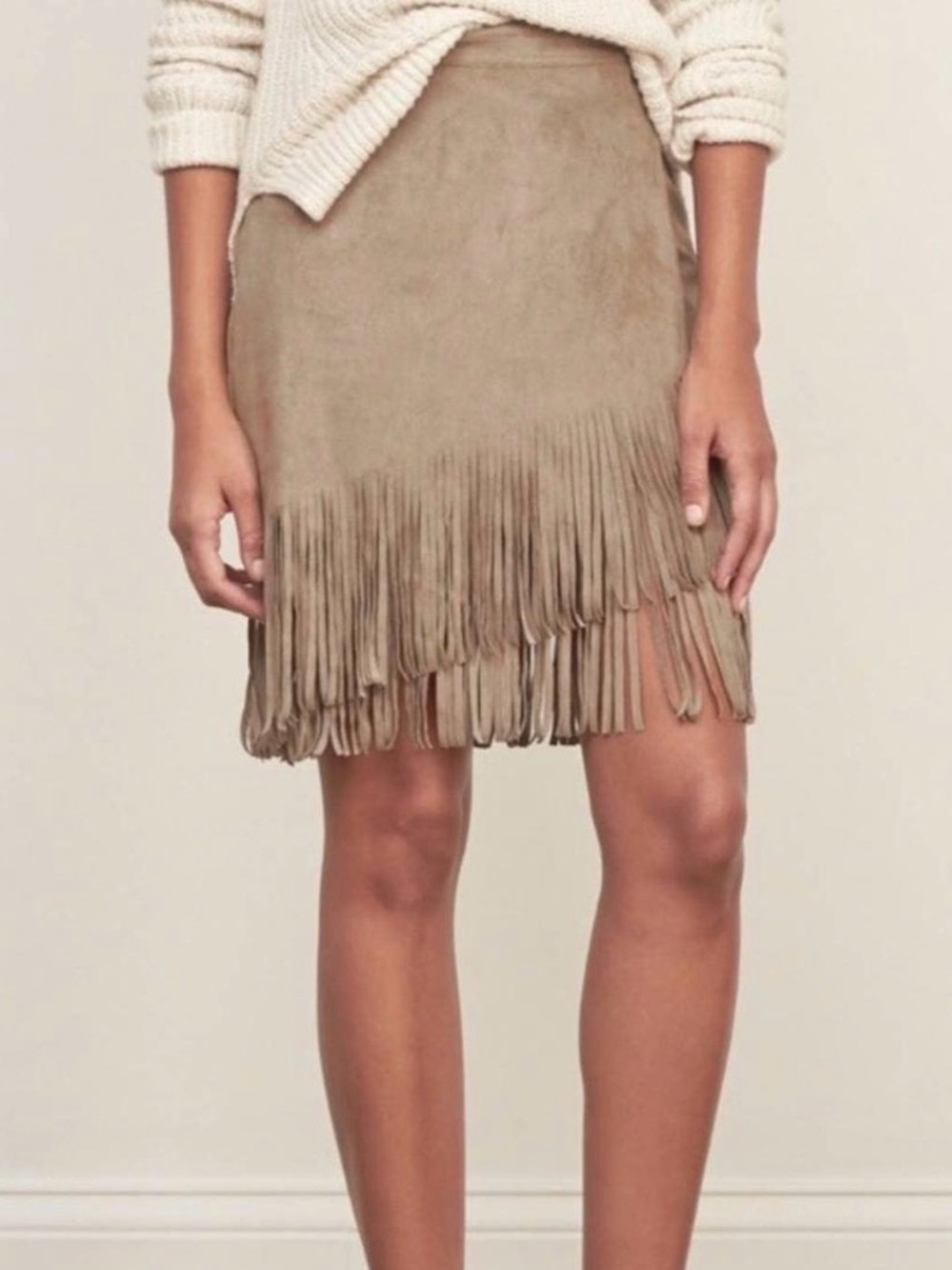 NWT!Abercrombie & Fitch Taupe Fringe Suede Mini Skirt